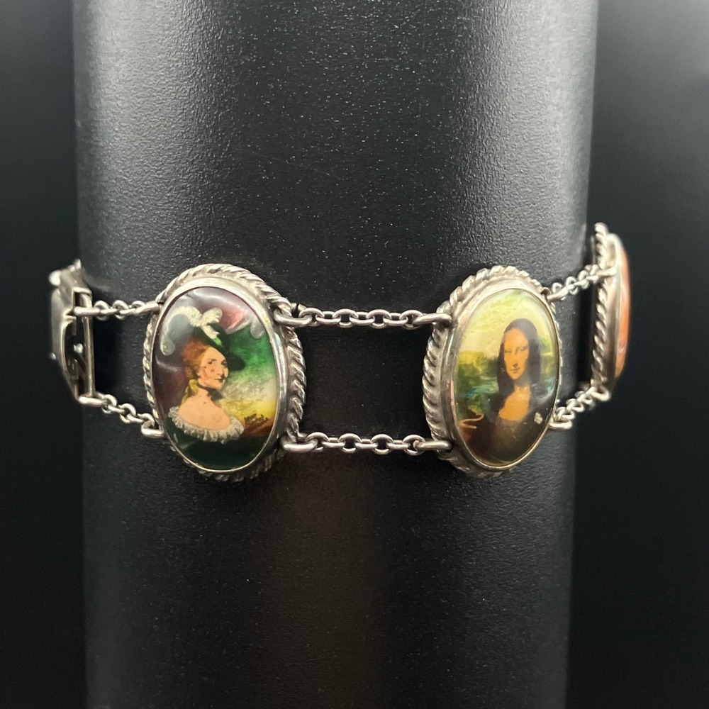 Vintage Sterling Silver Bracelet Old Master's Famous Painting Panels Size 6.25 " - Picture 2 of 14
